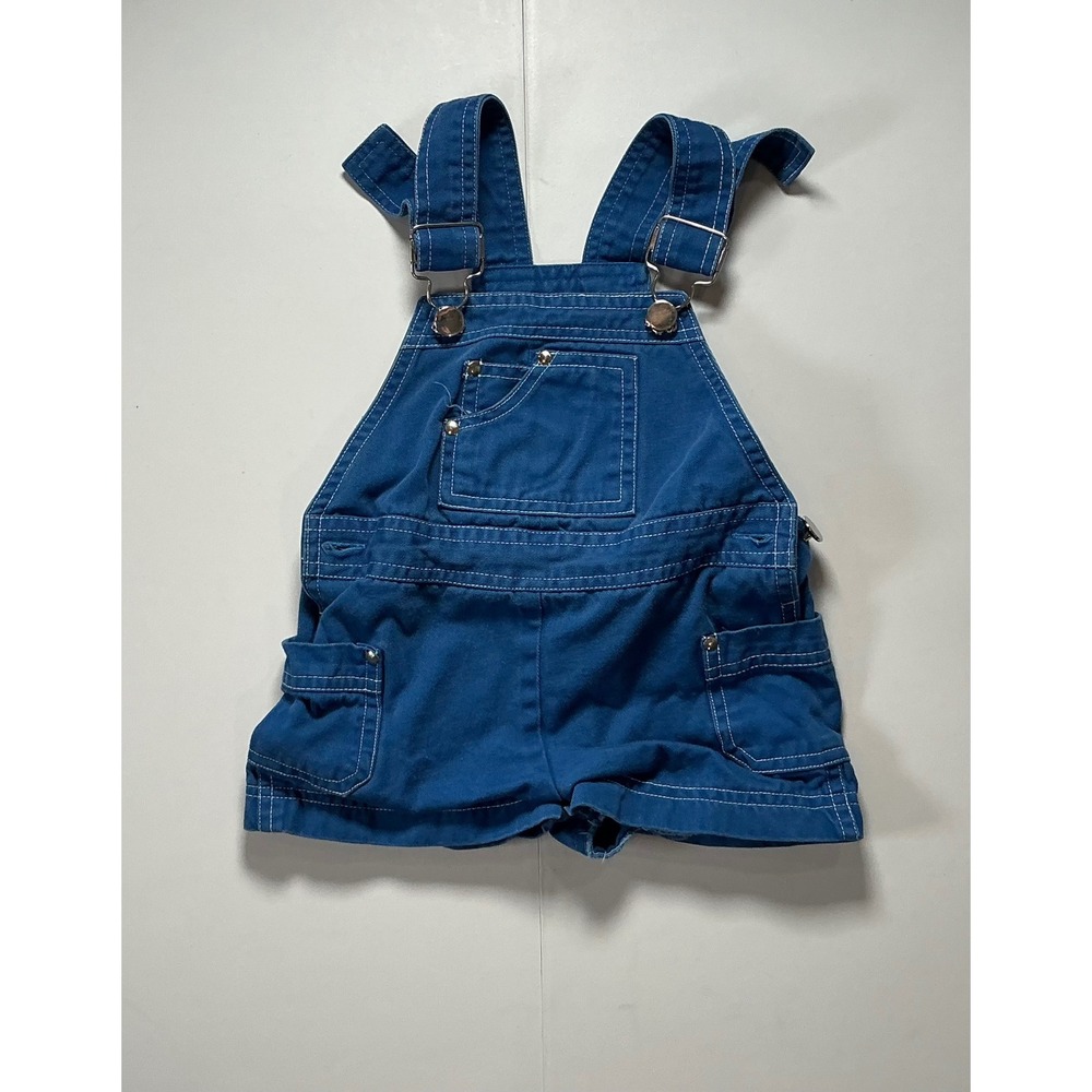 VTG 90s Popsicle Blue Cotton Twill Shortalls Kids Sz 2 Overalls Retro Workwear
